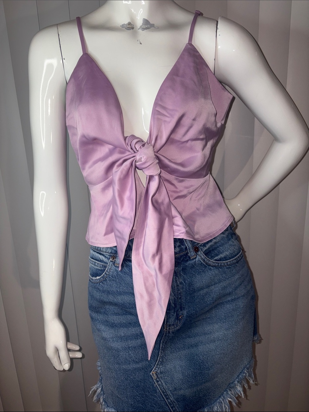 WAYF Lavender Satin Tie Front Camisole Top - Size Small